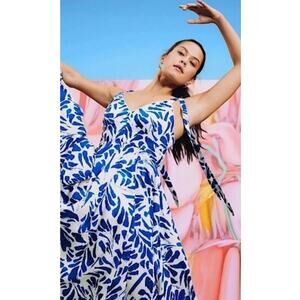 ALEXIS for Target Botanical Tie Strap Asymmetrical Maxi Dress Blue Size Small